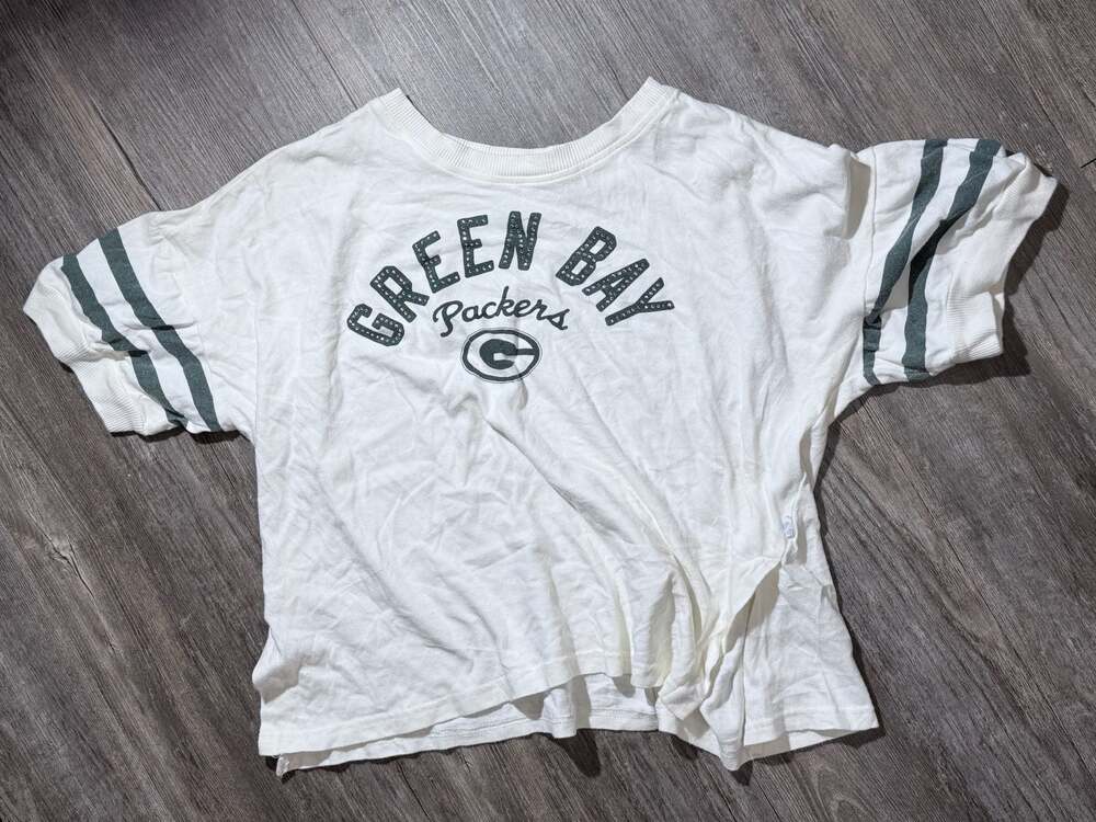 Touch by Alyssa Milano Green Bay Packers Rhinelstone Crop Tee White Medium